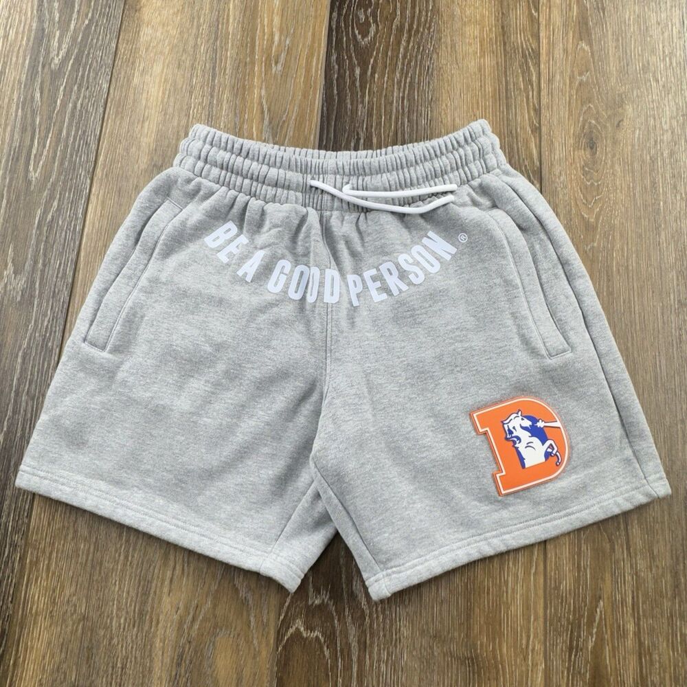 Be A Good Person x NFL Denver Broncos Shorts Womens XS Gray Sweatshorts Spellout